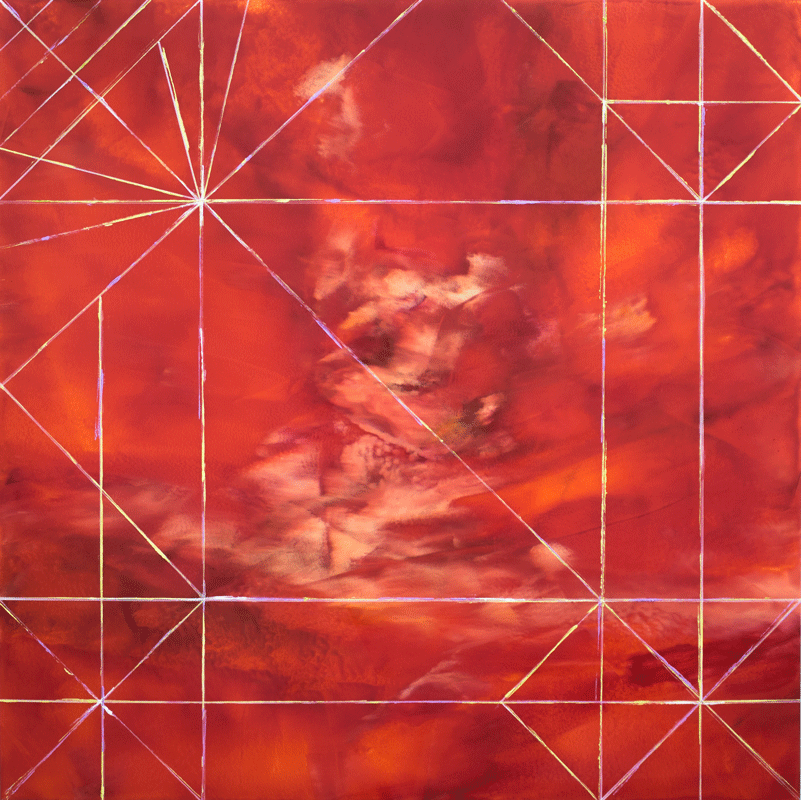 Santa, Origami; 21"x21", oil and wax on polypropylene.